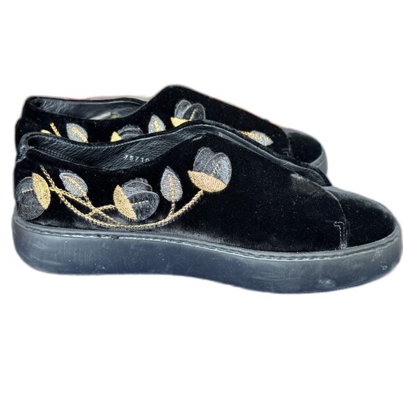Fratelli Rossetti Unique Italian Black Velvet Gold Embroidery SlipOn Flats 8.5 W - Picture 1 of 10